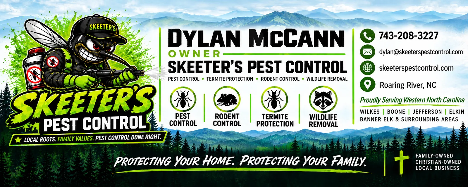 Dylan McCann, Owner of Skeeter's Pest Control, Roaring River NC
